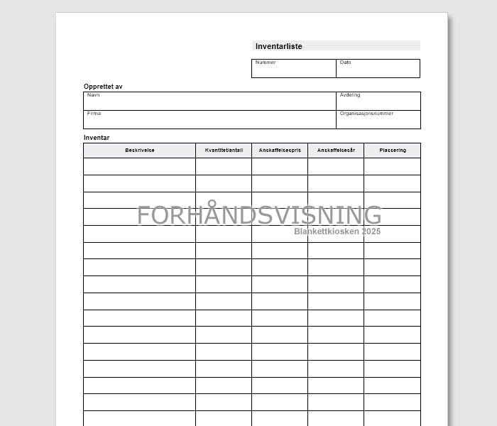 Inventarliste utleie Inventarliste utleie